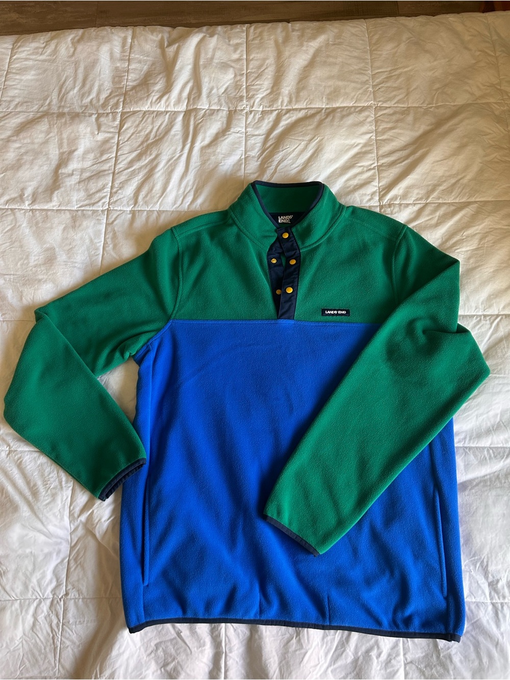 Lands' End Men’s Green and Blue Zip-Front Fleece Pullover